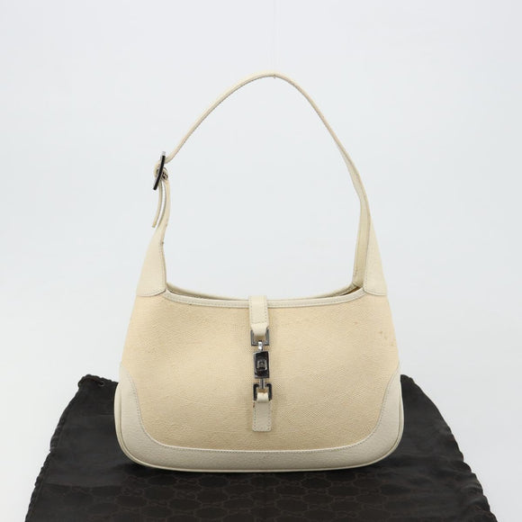 GUCCI Jackie Shoulder Bag Canvas Ivory Gold 001 3735 Auth 183266SAV