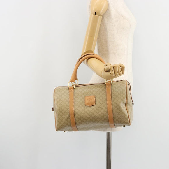 CELINE Macadam Canvas Handtas PVC Beige Goud Auth 183269A