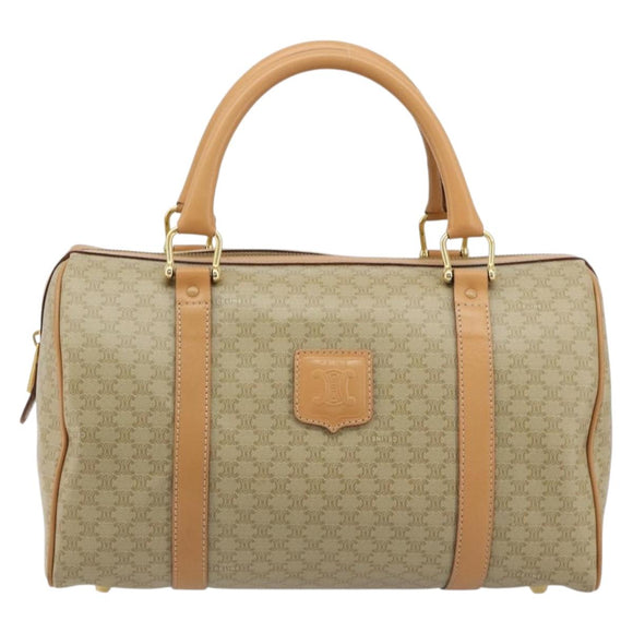 CELINE Macadam Canvas Handtas PVC Beige Goud Auth 183269A