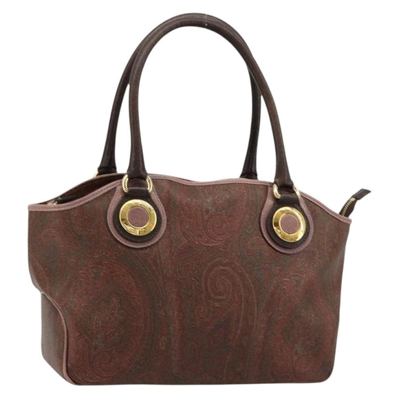 ETRO Hand Bag PVC Leather Brown Gold Auth 183273A