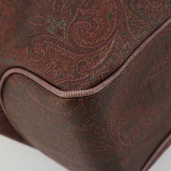 ETRO Hand Bag PVC Leather Brown Gold Auth 183273A