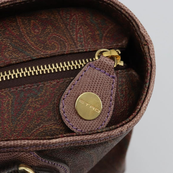 ETRO Hand Bag PVC Leather Brown Gold Auth 183273A