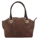 ETRO Hand Bag PVC Leather Brown Gold Auth 183273A-13