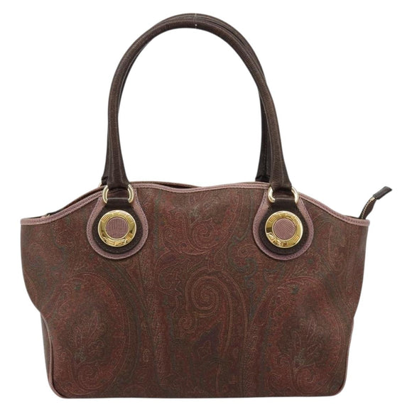 ETRO Hand Bag PVC Leather Brown Gold Auth 183273A