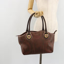 ETRO Hand Bag PVC Leather Brown Gold Auth 183273A-23