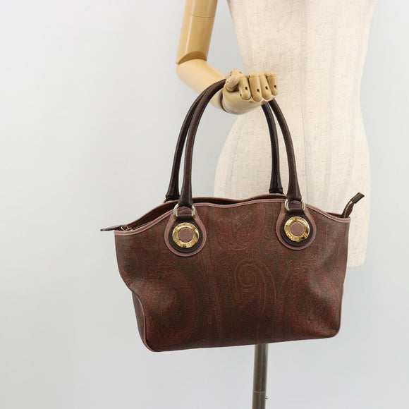 ETRO Hand Bag PVC Leather Brown Gold Auth 183273A