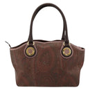 ETRO Hand Bag PVC Leather Brown Gold Auth 183273A-2