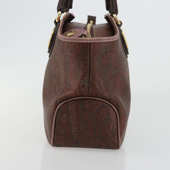 ETRO Hand Bag PVC Leather Brown Gold Auth 183273A