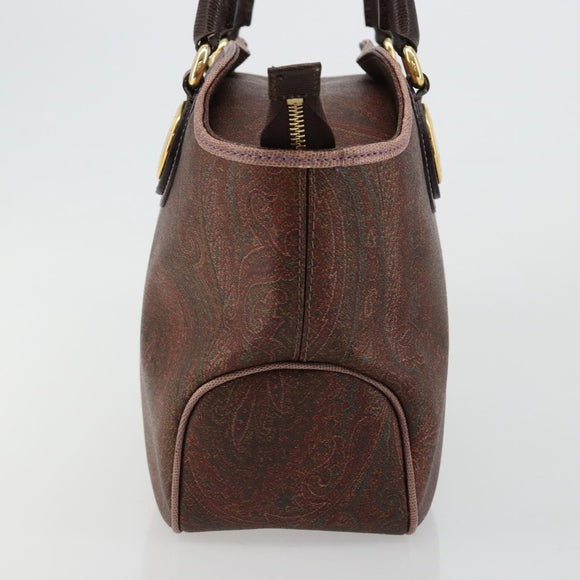 ETRO Hand Bag PVC Leather Brown Gold Auth 183273A