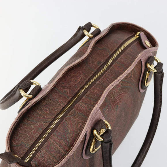 ETRO Hand Bag PVC Leather Brown Gold Auth 183273A