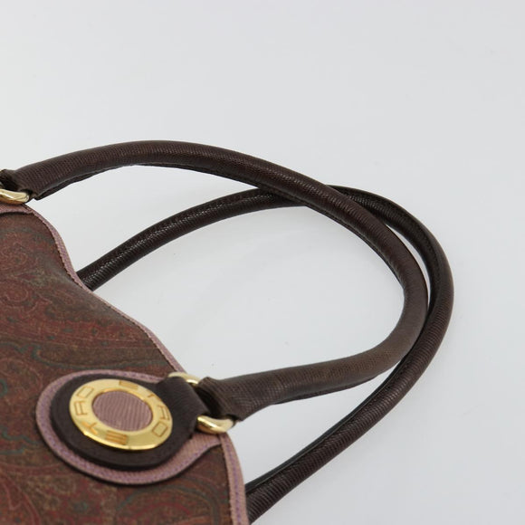 ETRO Hand Bag PVC Leather Brown Gold Auth 183273A
