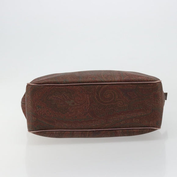 ETRO Hand Bag PVC Leather Brown Gold Auth 183273A