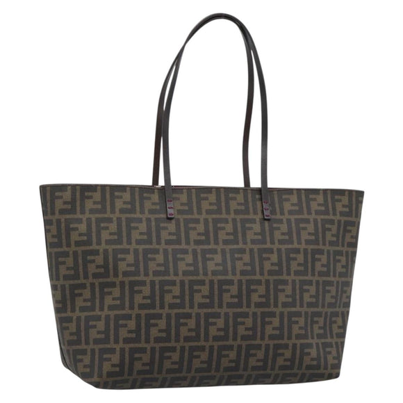 FENDI Zucca Canvas Tote Bag PVC Black Brown Auth 183274