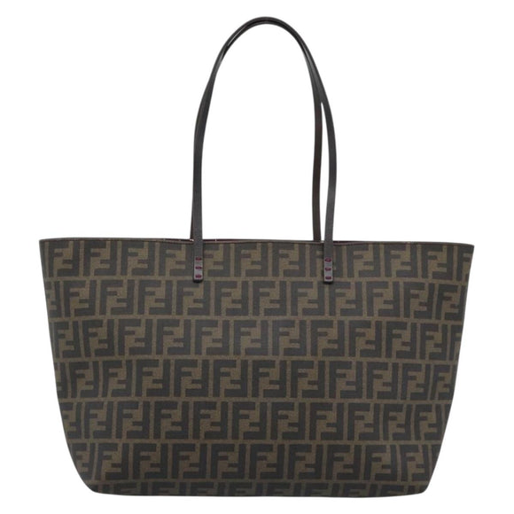 FENDI Zucca Canvas Tote Bag PVC Black Brown Auth 183274