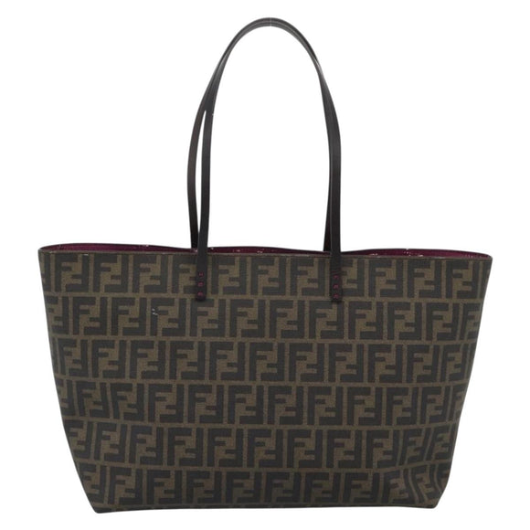 FENDI Zucca Canvas Tote Bag PVC Black Brown Auth 183274