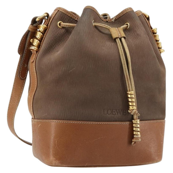 LOEWE Purse Shoulder Bag Suede Brown Gold Auth 183287
