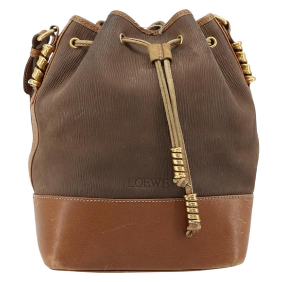 LOEWE Purse Shoulder Bag Suede Brown Gold Auth 183287
