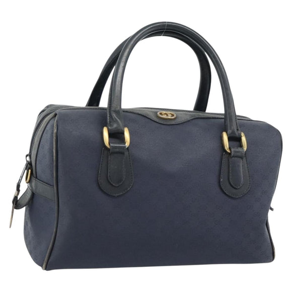 GUCCI Micro GG Supreme Hand Bag PVC Navy Gold Auth 183291