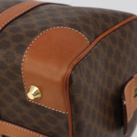 CELINE Macadam Canvas Boston Bag PVC Leather Brown Gold Auth 183294A