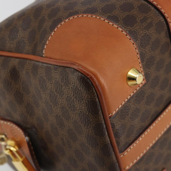 CELINE Macadam Canvas Boston Bag PVC Leather Brown Gold Auth 183294A