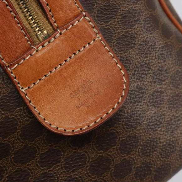 CELINE Macadam Canvas Boston Bag PVC Leather Brown Gold Auth 183294A