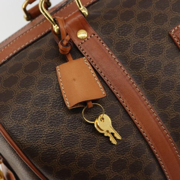 CELINE Macadam Canvas Boston Bag PVC Leather Brown Gold Auth 183294A