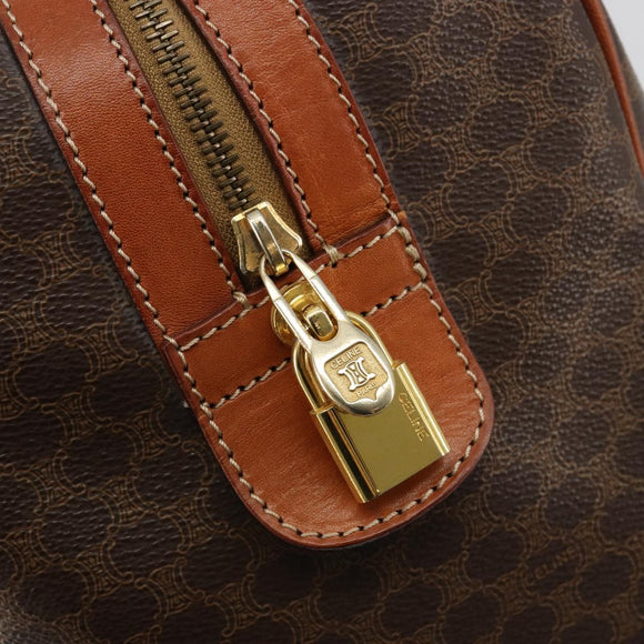 CELINE Macadam Canvas Boston Bag PVC Leather Brown Gold Auth 183294A