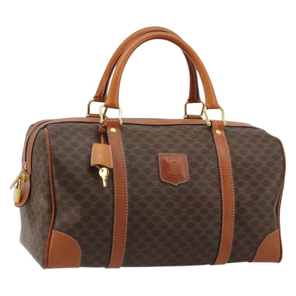 CELINE Macadam Canvas Boston Bag PVC Leather Brown Gold Auth 183294A