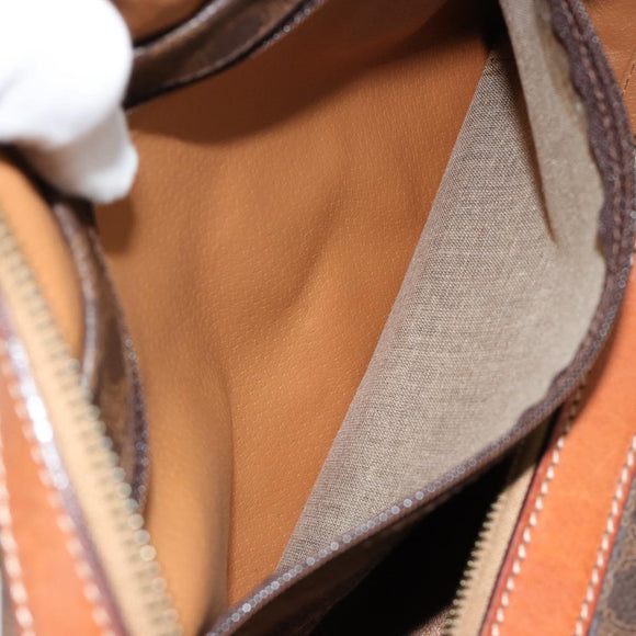 CELINE Macadam Canvas Boston Bag PVC Leather Brown Gold Auth 183294A