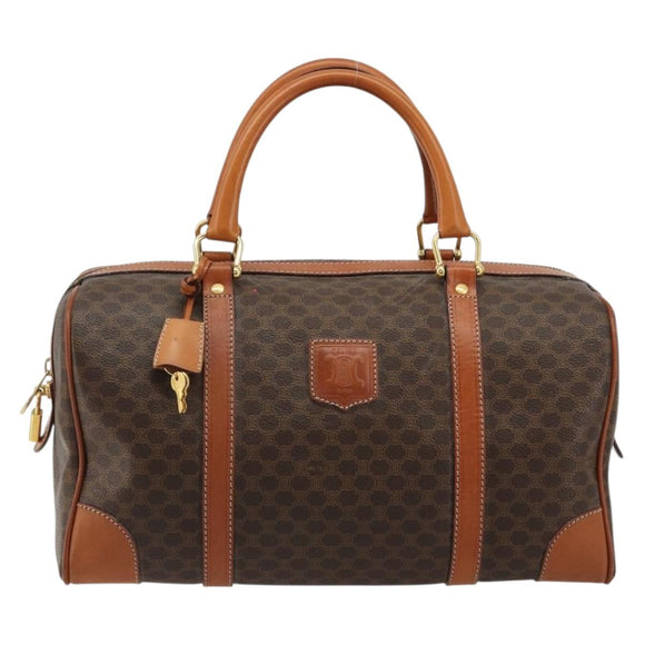 CELINE Macadam Canvas Boston Bag PVC Leather Brown Gold Auth 183294A