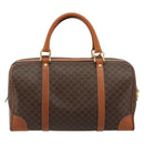 CELINE Macadam Canvas Boston Bag PVC Leather Brown Gold Auth 183294A-2