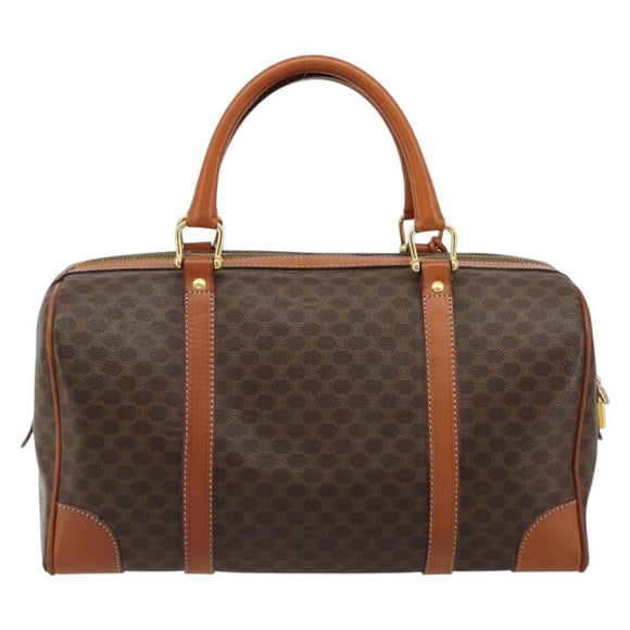 CELINE Macadam Canvas Boston Bag PVC Leather Brown Gold Auth 183294A