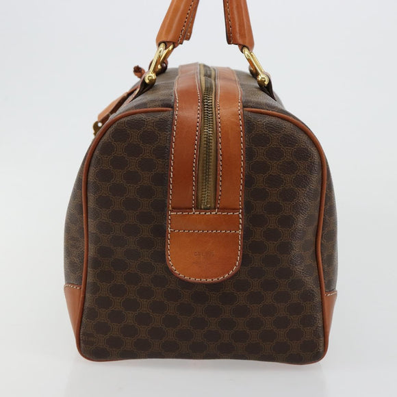 CELINE Macadam Canvas Boston Bag PVC Leather Brown Gold Auth 183294A
