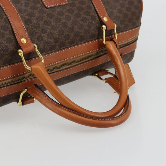 CELINE Macadam Canvas Boston Bag PVC Leather Brown Gold Auth 183294A