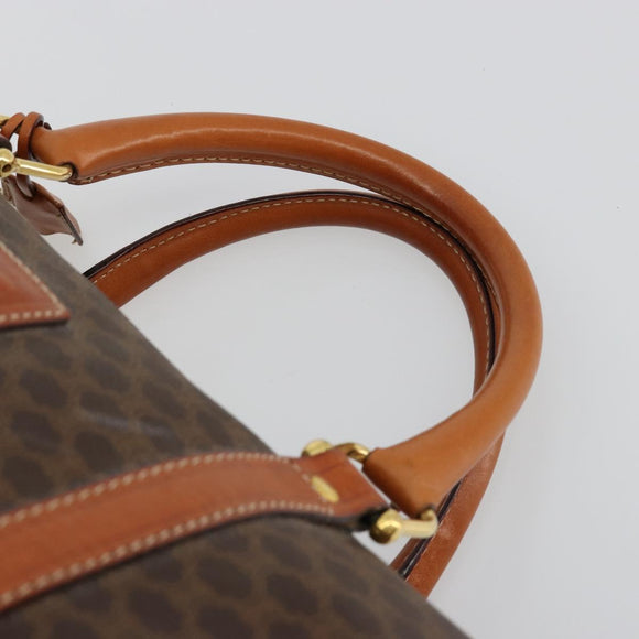 CELINE Macadam Canvas Boston Bag PVC Leather Brown Gold Auth 183294A