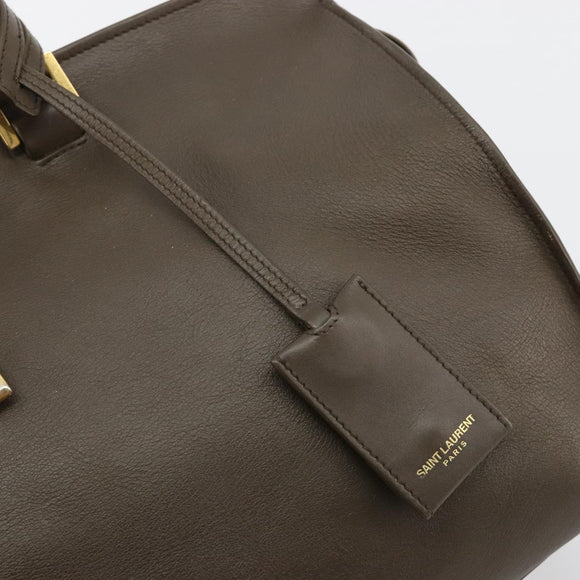 SAINT LAURENT Cabas Classic Hand Bag Leather Brown Gold 311208 Auth 183295A