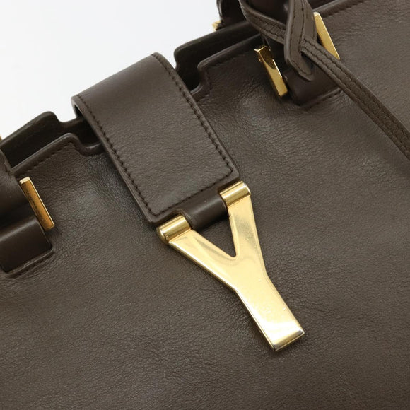 SAINT LAURENT Cabas Classic Hand Bag Leather Brown Gold 311208 Auth 183295A