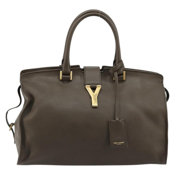 SAINT LAURENT Cabas Classic Hand Bag Leather Brown Gold 311208 Auth 183295A