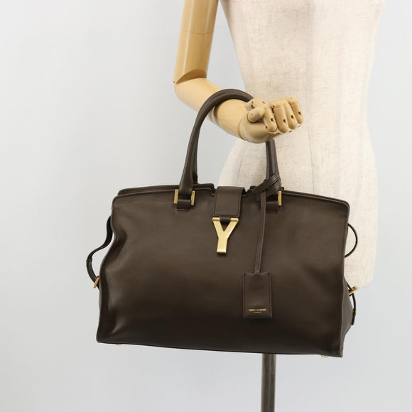 SAINT LAURENT Cabas Classic Hand Bag Leather Brown Gold 311208 Auth 183295A
