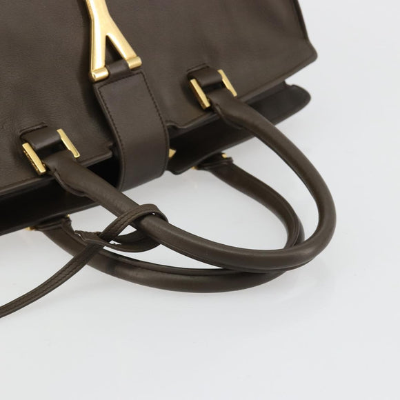 SAINT LAURENT Cabas Classic Hand Bag Leather Brown Gold 311208 Auth 183295A
