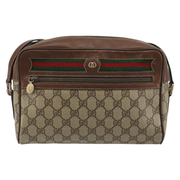 GUCCI GG Supreme Web Sherry Line Bag PVC Beige 001 56 6472 4021 Auth 183301