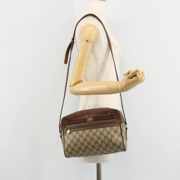 GUCCI GG Supreme Web Sherry Line Bag PVC Beige 001 56 6472 4021 Auth 183301