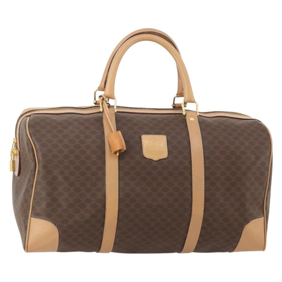 CELINE Macadam Canvas Boston Bag PVC Leather Brown Gold Auth 183303