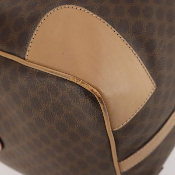 CELINE Macadam Canvas Boston Bag PVC Leather Brown Gold Auth 183303