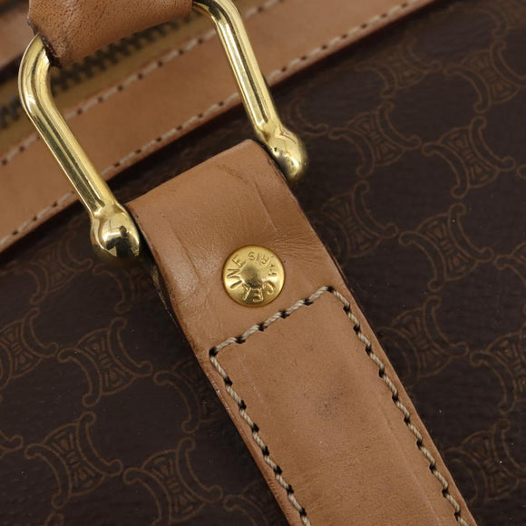 CELINE Macadam Canvas Boston Bag PVC Leather Brown Gold Auth 183303