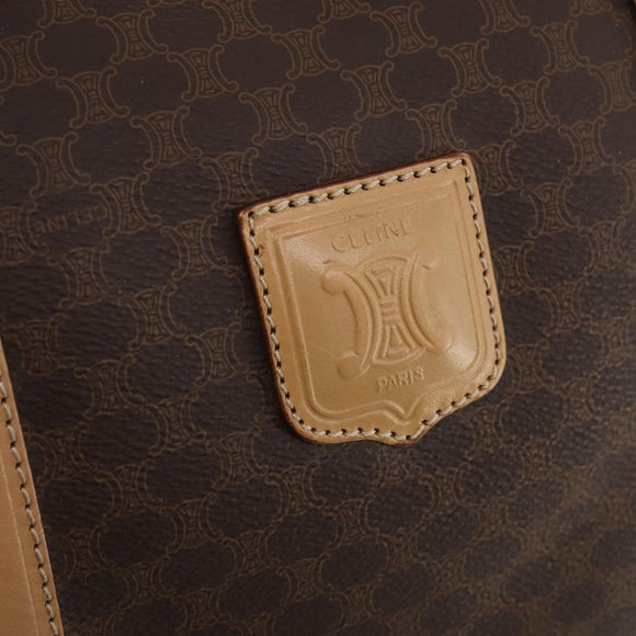 CELINE Macadam Canvas Boston Bag PVC Leather Brown Gold Auth 183303