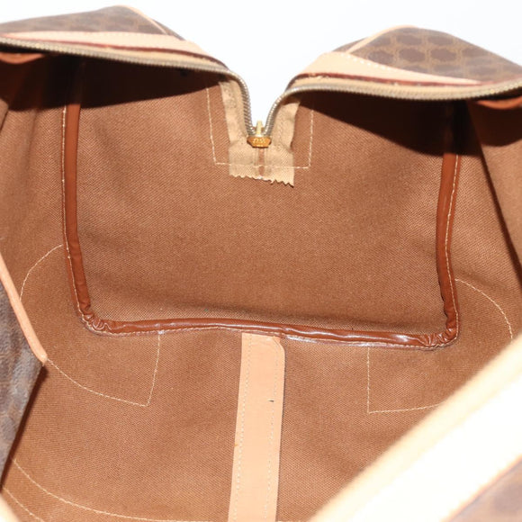 CELINE Macadam Canvas Boston Bag PVC Leather Brown Gold Auth 183303
