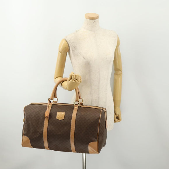 CELINE Macadam Canvas Boston Bag PVC Leather Brown Gold Auth 183303