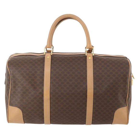 CELINE Macadam Canvas Boston Bag PVC Leather Brown Gold Auth 183303