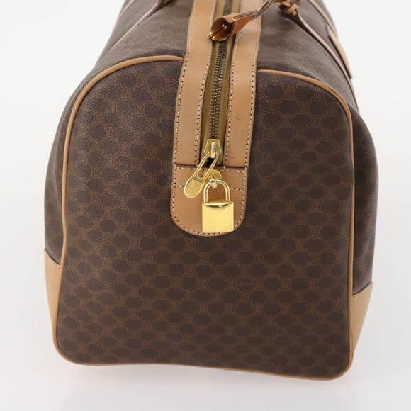 CELINE Macadam Canvas Boston Bag PVC Leather Brown Gold Auth 183303